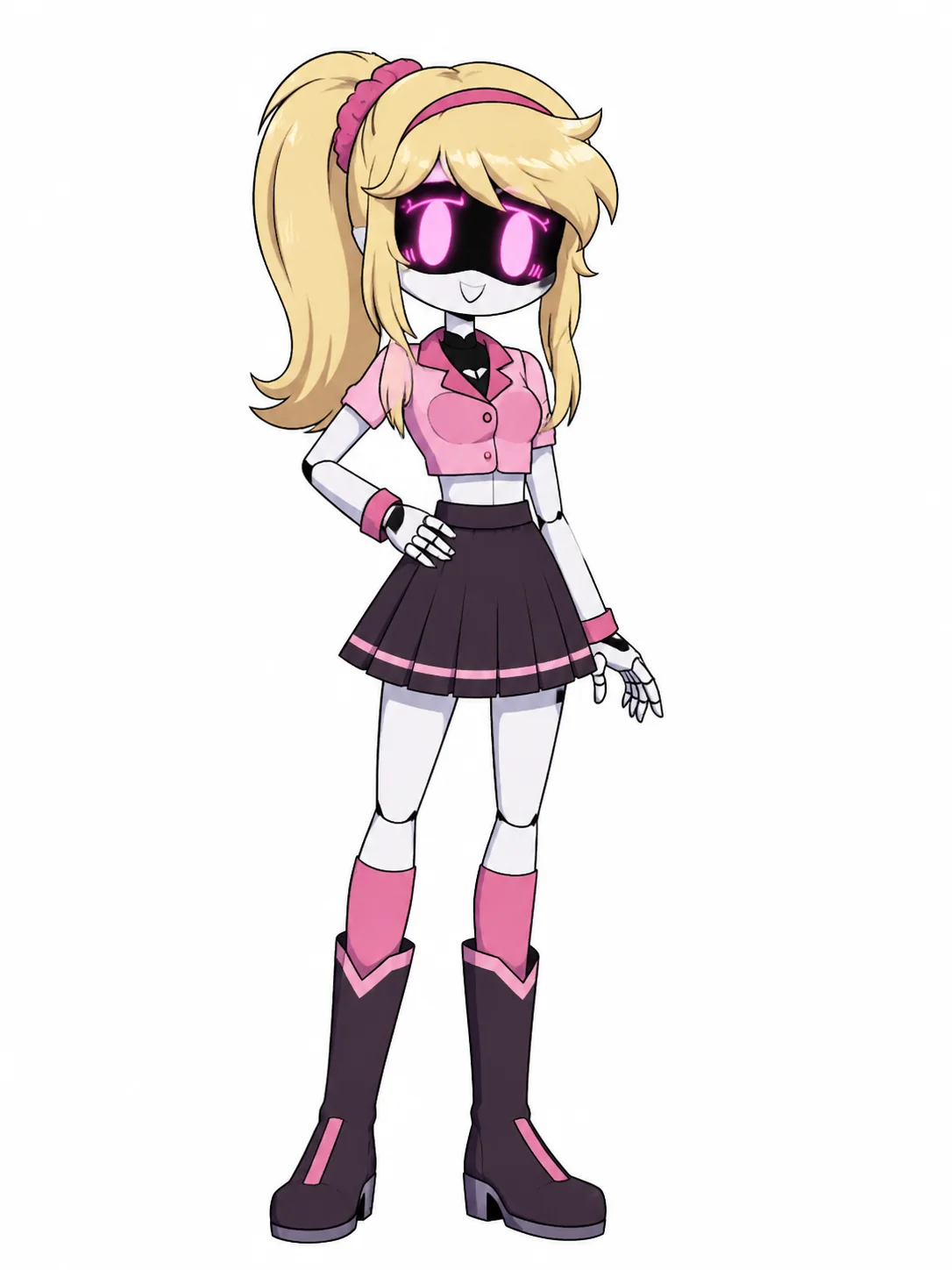 Pink-eyed student drone with a blonde ponytail and a pink-and-purple school outfit.