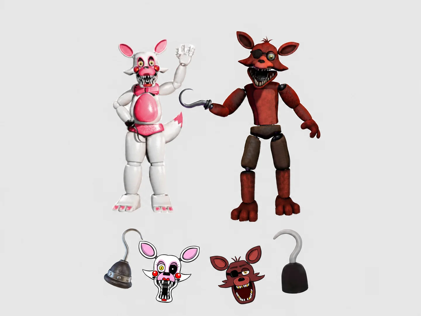 Two fox animatronic concepts with separate head and hook accessory studies