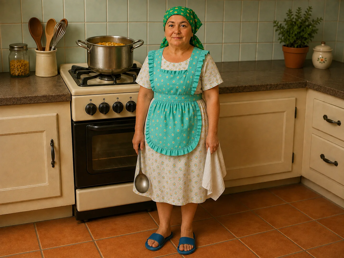 Woman in a kitchen used as the reference image