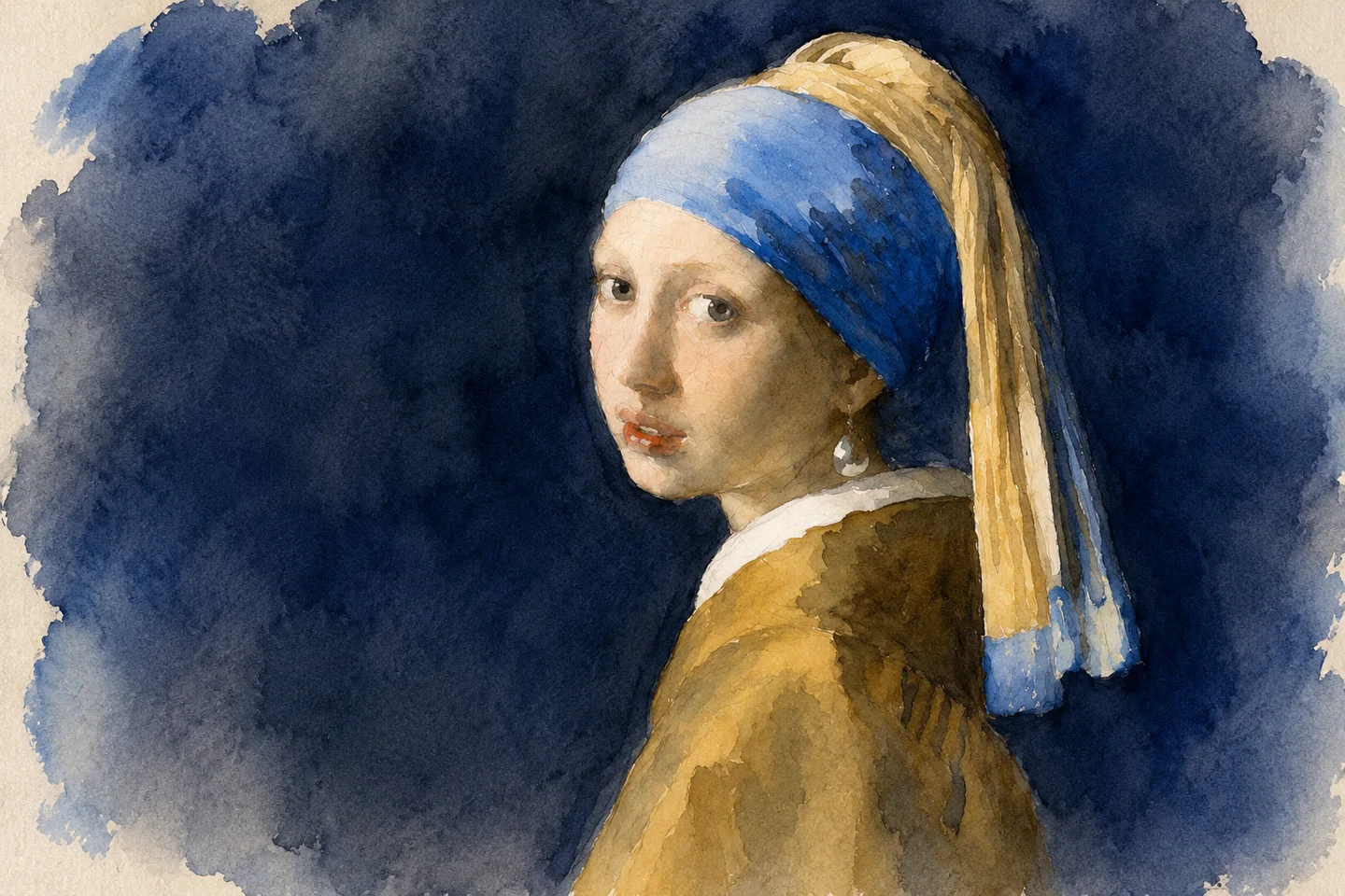 Watercolor transformation of Girl with a Pearl Earring