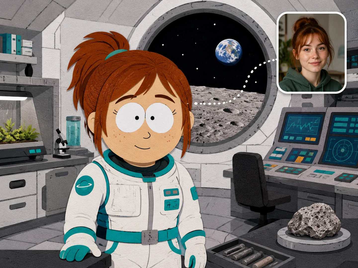 South Park-inspired woman astronaut created from a reference portrait