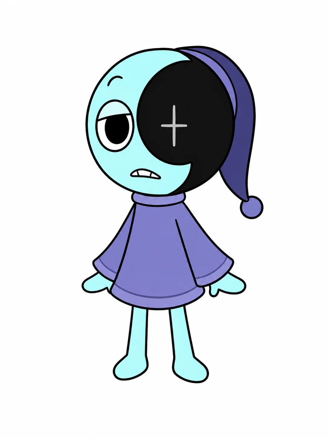Dandy's World OC creator example of Astro, a crescent moon character in a purple nightcap