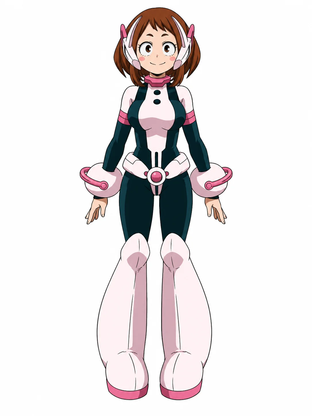 Original red-haired anime rescue hero student in a red and white support costume