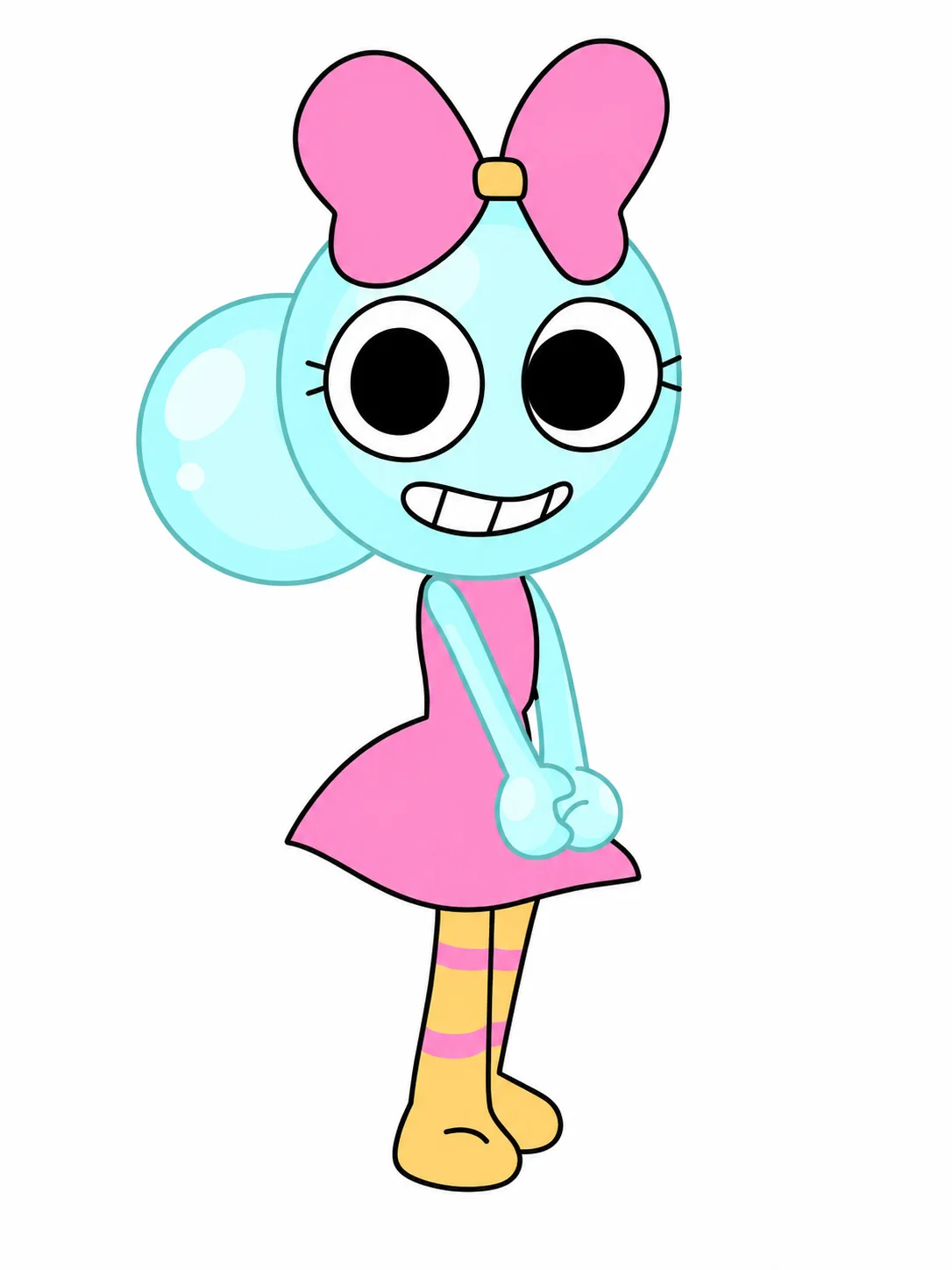 Poppy, un personaje con forma de burbuja azul claro y un lazo rosa
