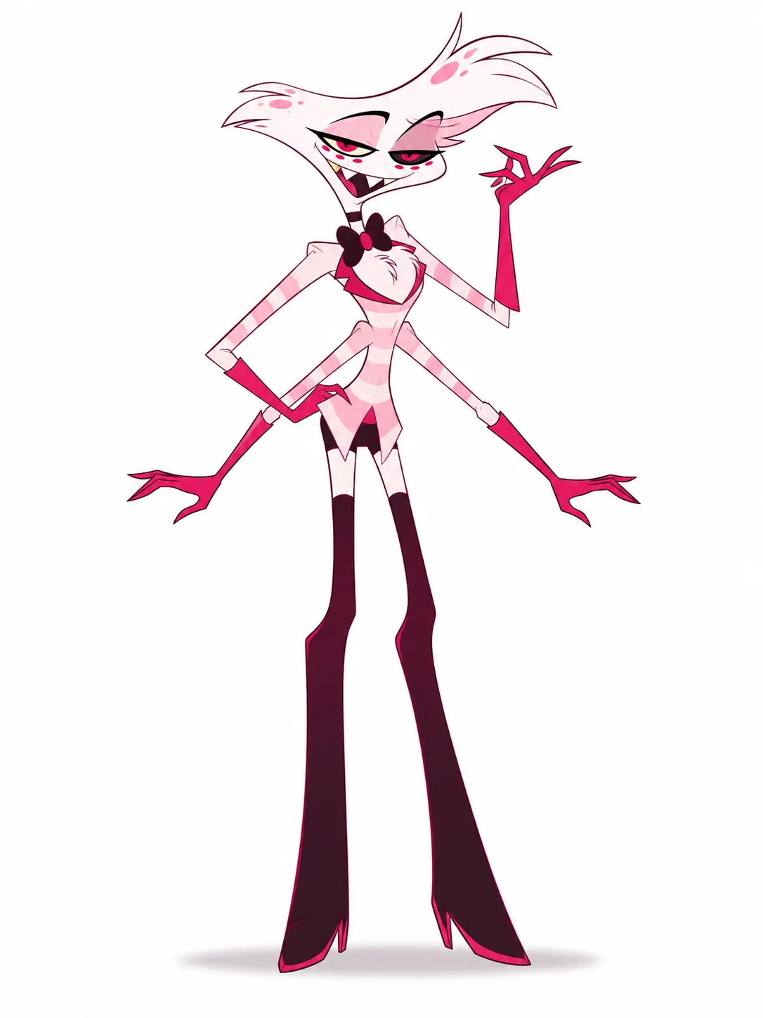 Angel Dust with white and pink hair, four arms, and tall boots