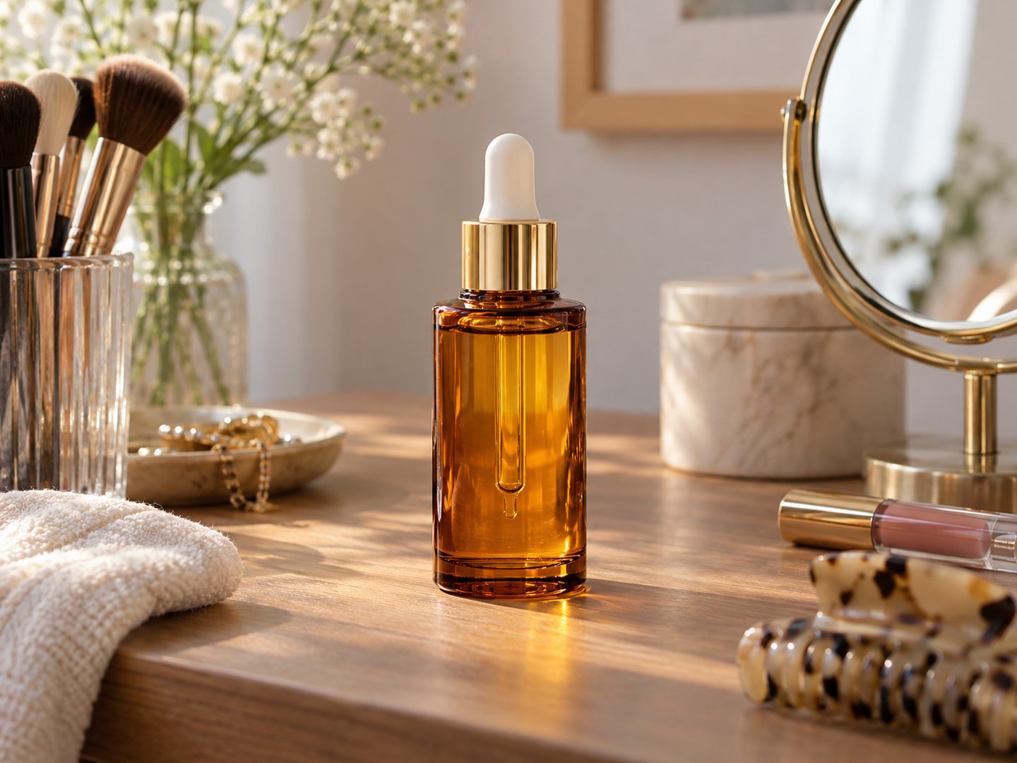 Amber serum bottle before the product edit