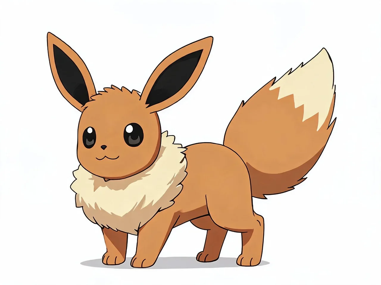 Eevee character illustration with brown fur, large ears, a cream neck ruff, and bushy tail