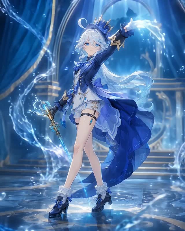 Water mage character summoning magic in an AI animation