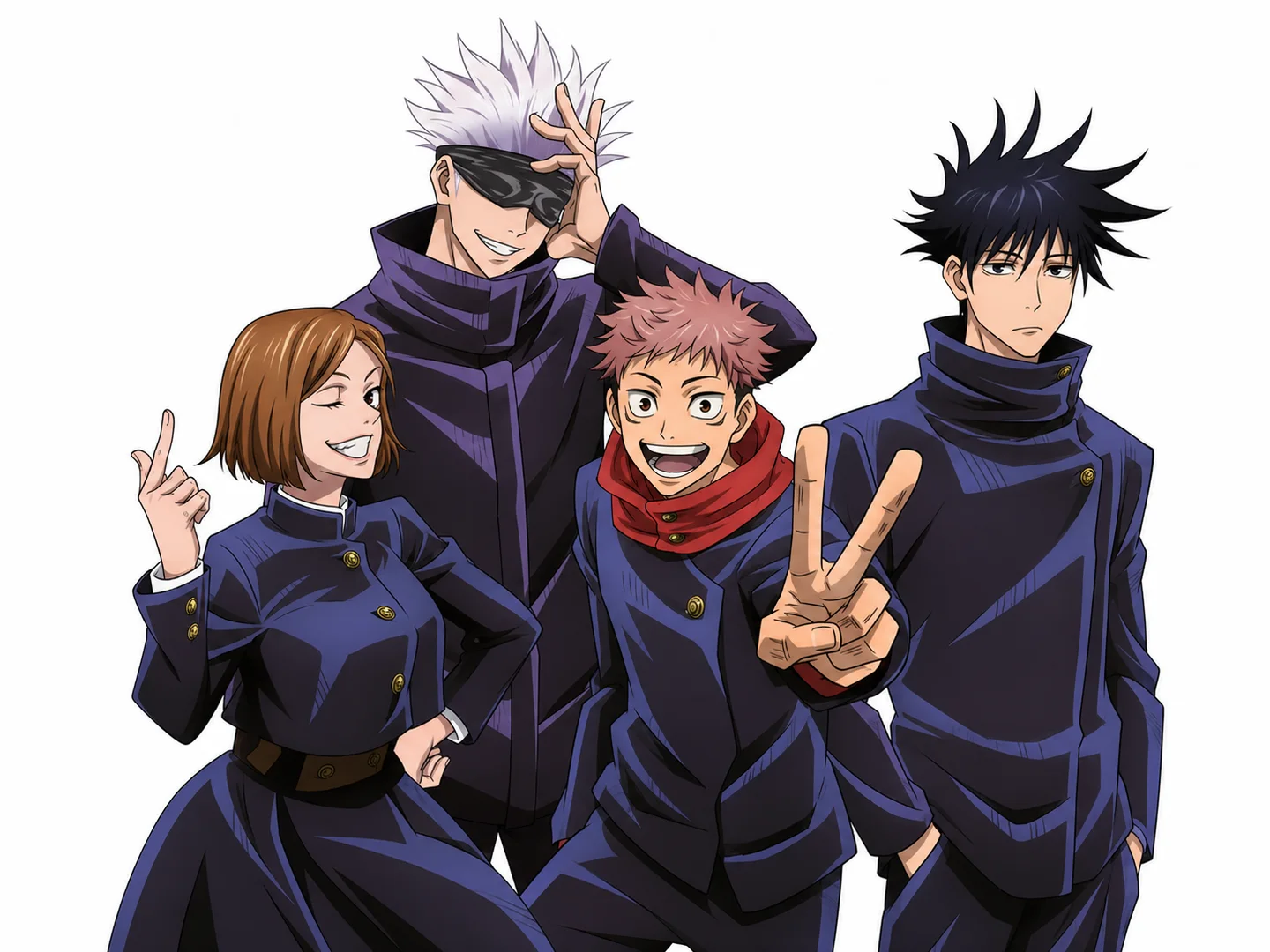 JJK OC team of four sorcerers poses together on a clean white background.