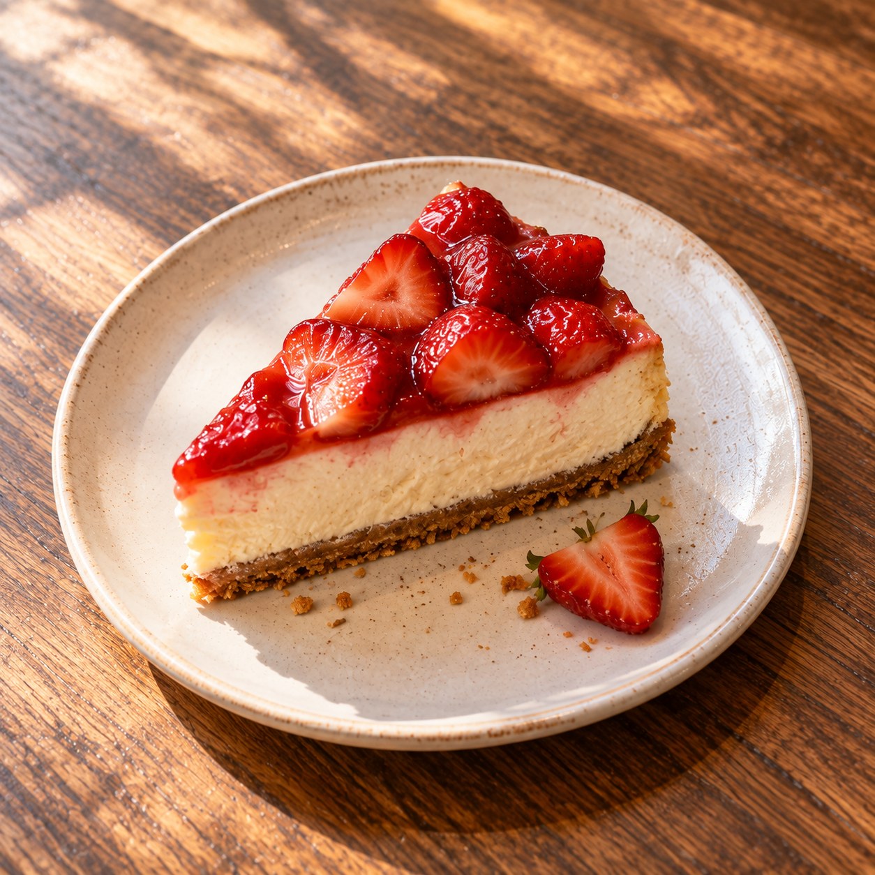 Close-up of strawberry cheesecake