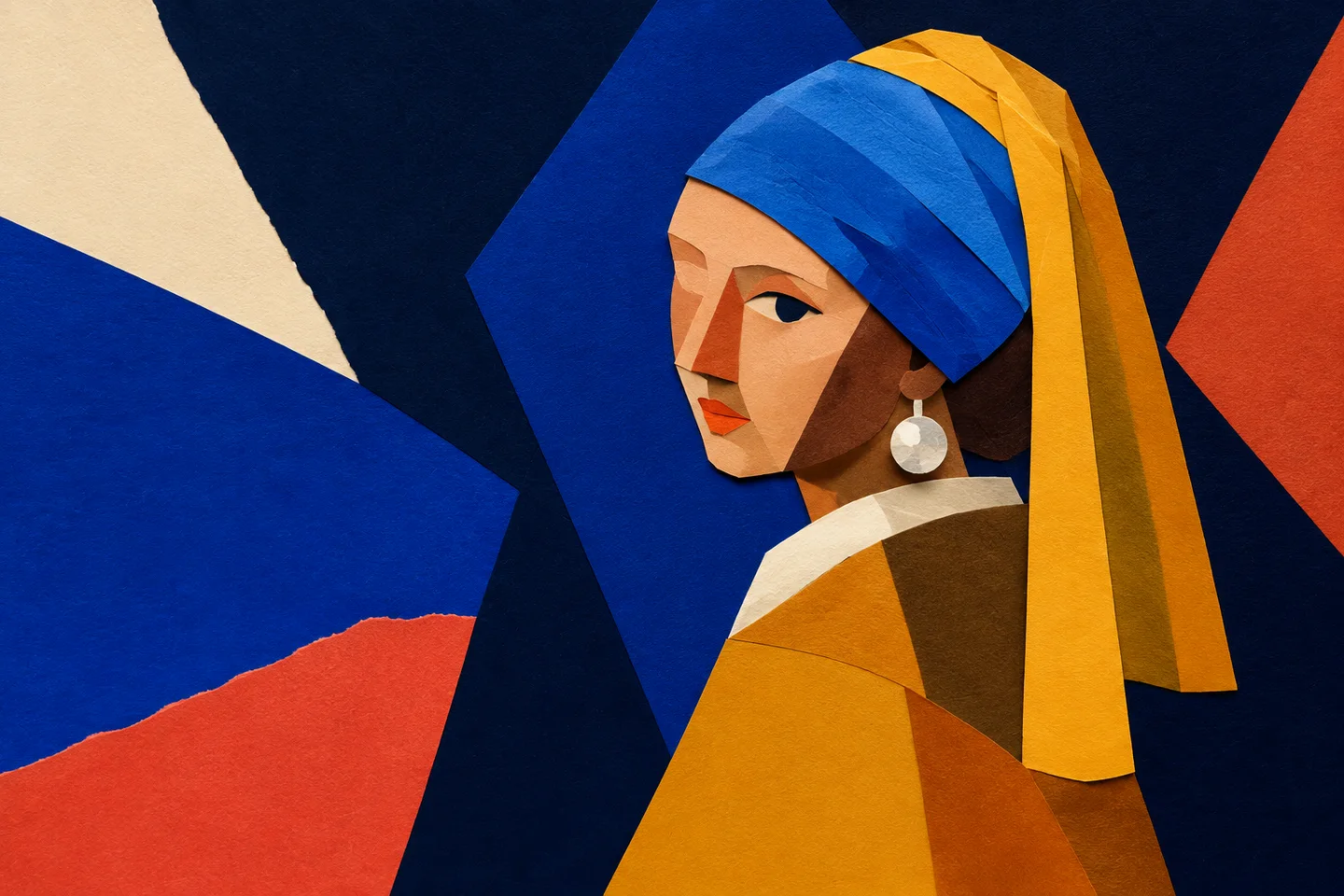 Bold Color Collage transformation of Girl with a Pearl Earring