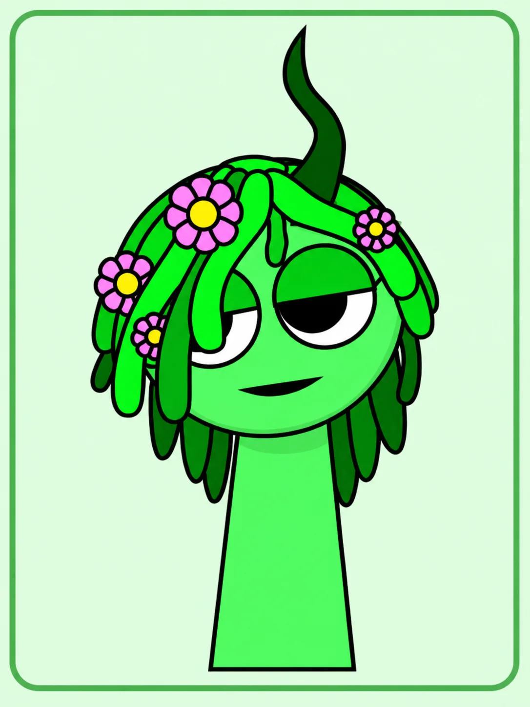 Sprunki character Vineria, a green female character with vine hair, leaves, and flowers