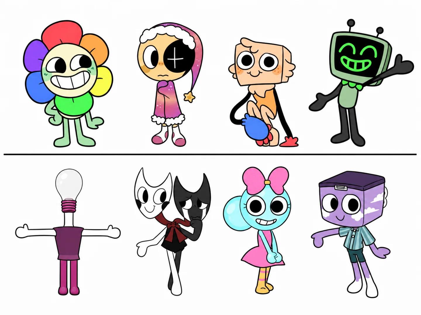 Dandy's World OC creator scene with original cute Toon mascots in an indoor garden center character studio