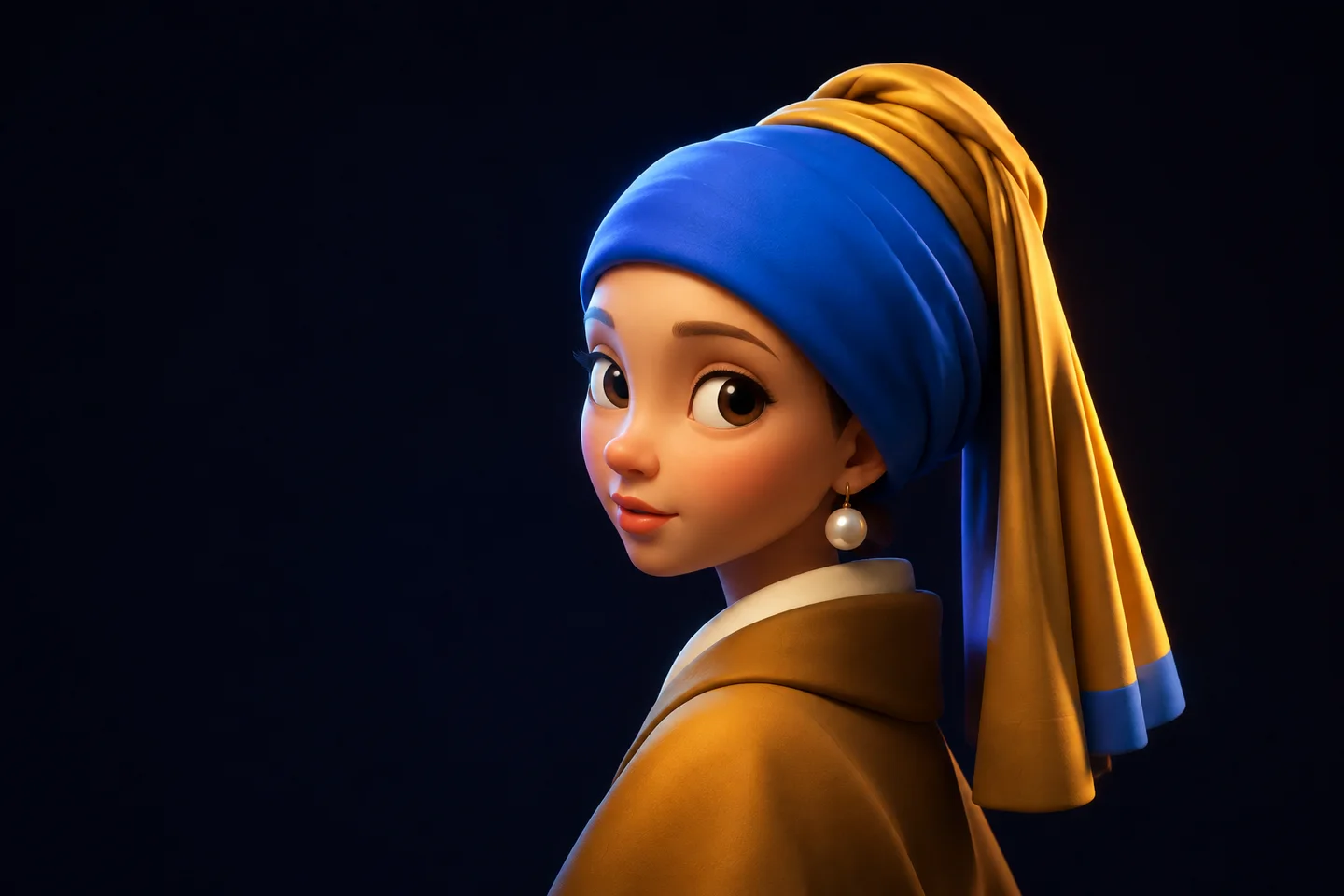 3D Cartoon transformation of Girl with a Pearl Earring