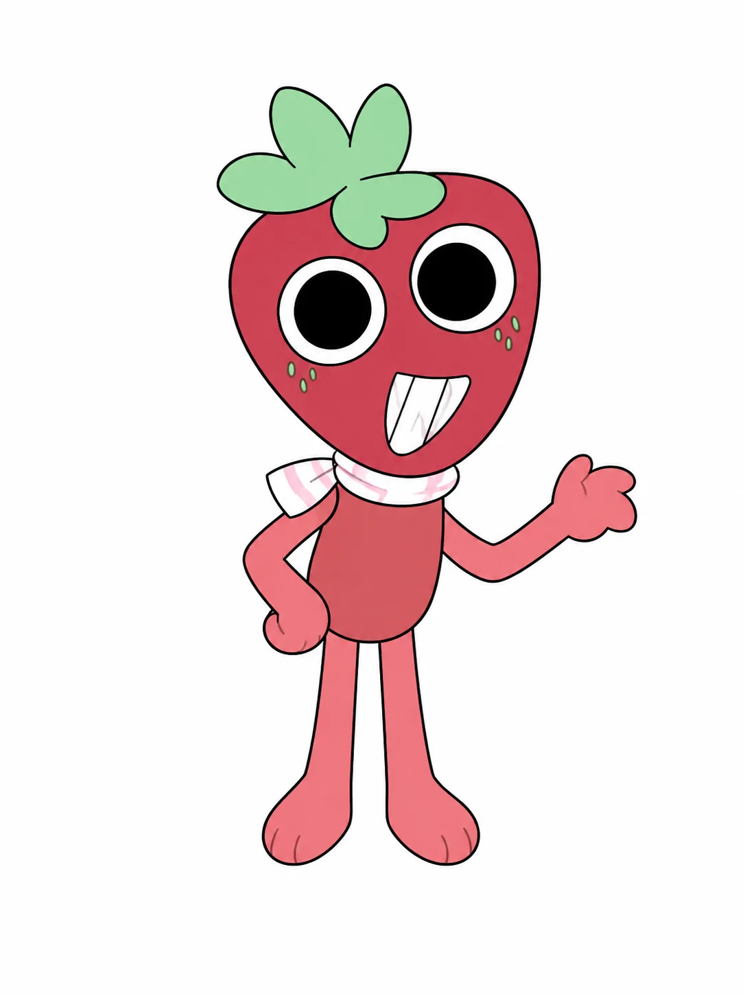Sprout, un personaje alto con forma de fresa roja y hojas verdes en la cabeza