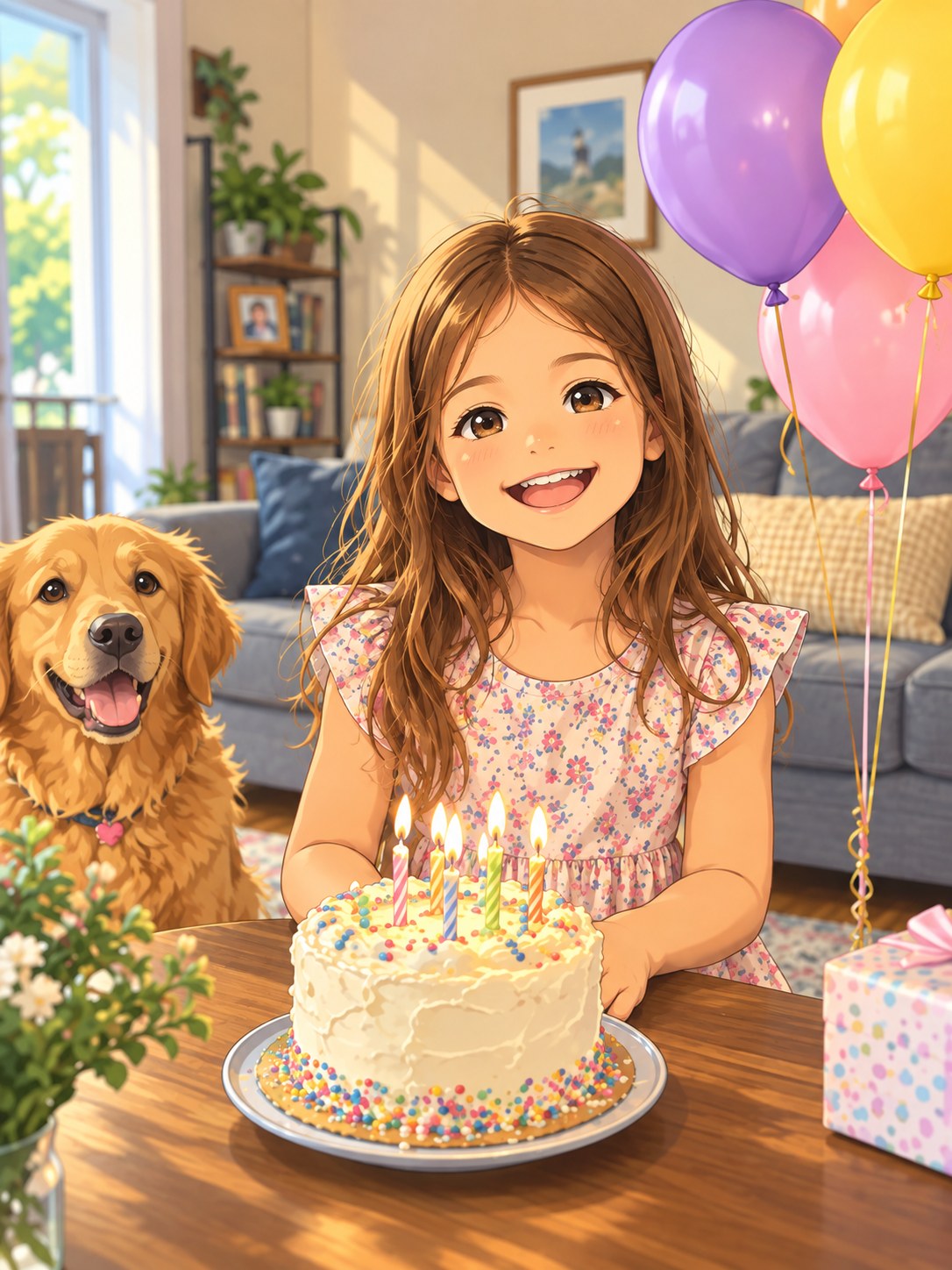 Birthday photo reinterpreted in an illustrated art style