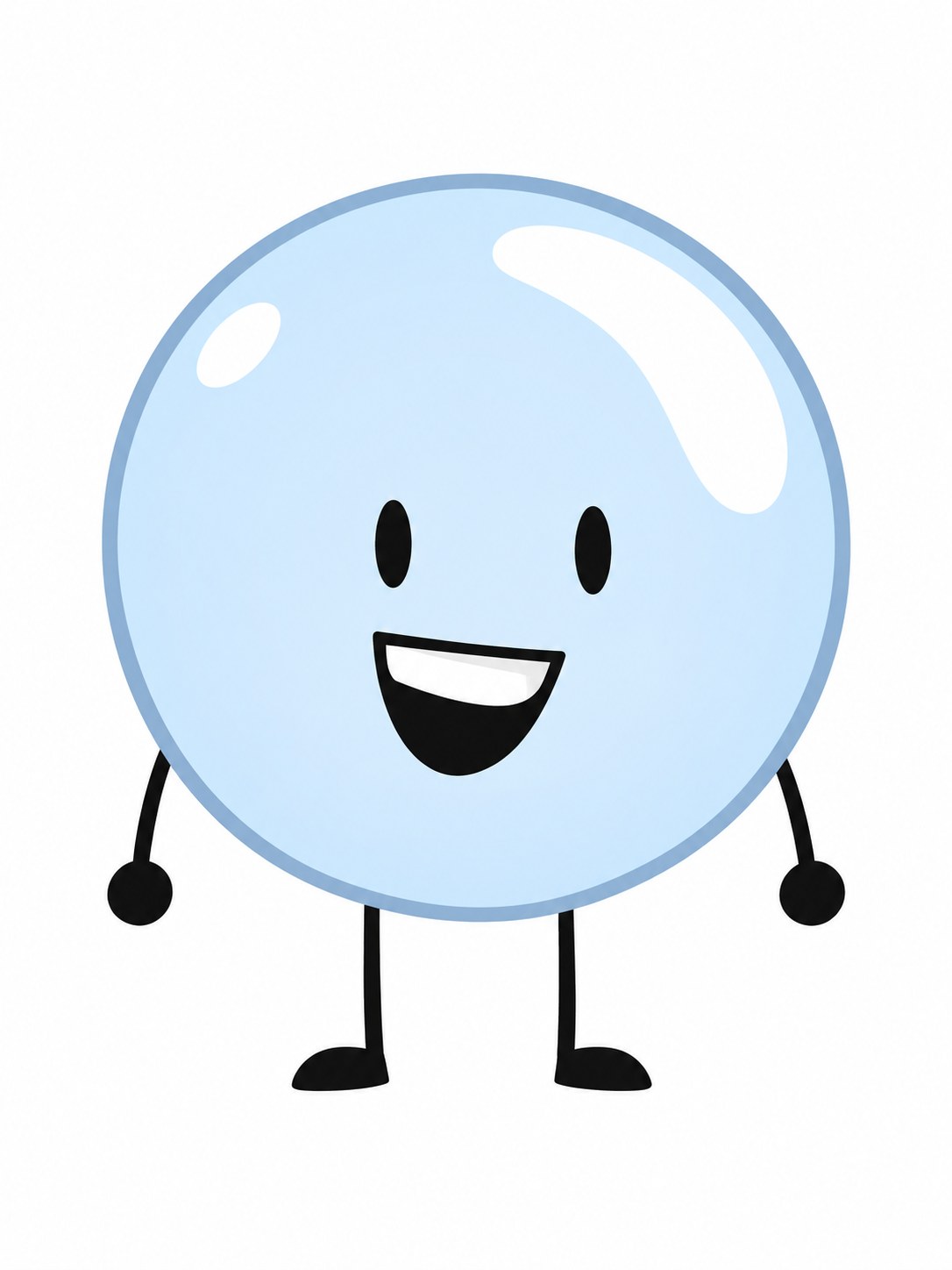 Bubble from Battle for Dream Island with a pale blue circular body, white highlights, and a toothy smile