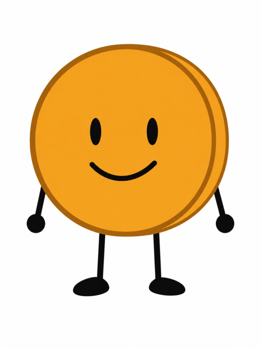 Coiny from Battle for Dream Island with an orange coin body, a visible curved rim, and thin black limbs