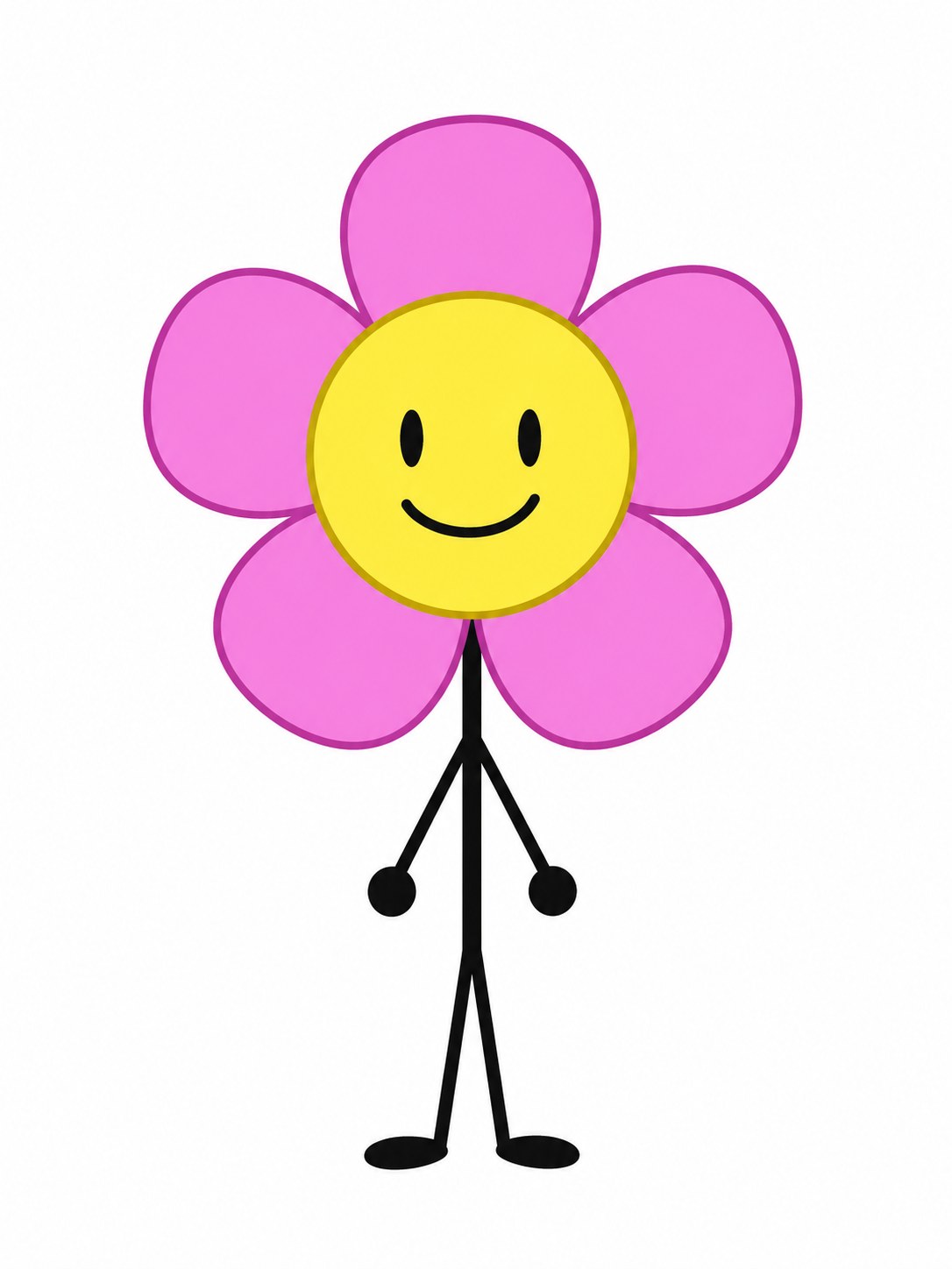 Flower from Battle for Dream Island with five pink petals, a yellow face, and a slender black body