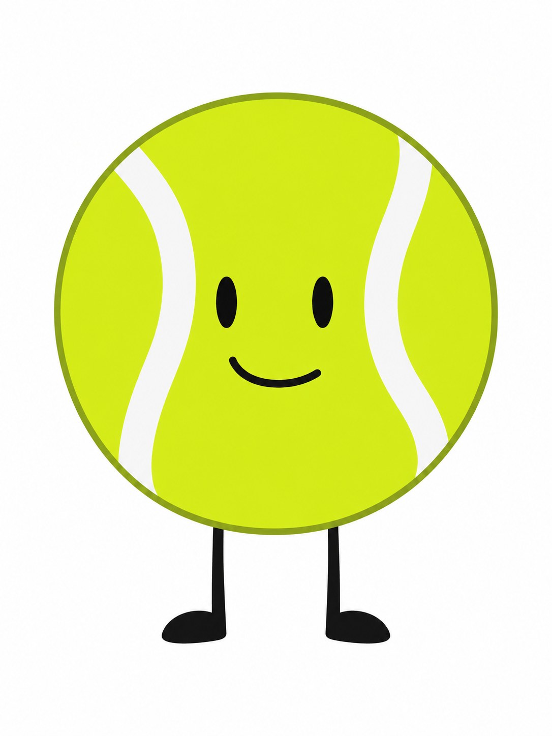 Tennis Ball from Battle for Dream Island with a yellow-green ball body, curved white seams, and two black legs