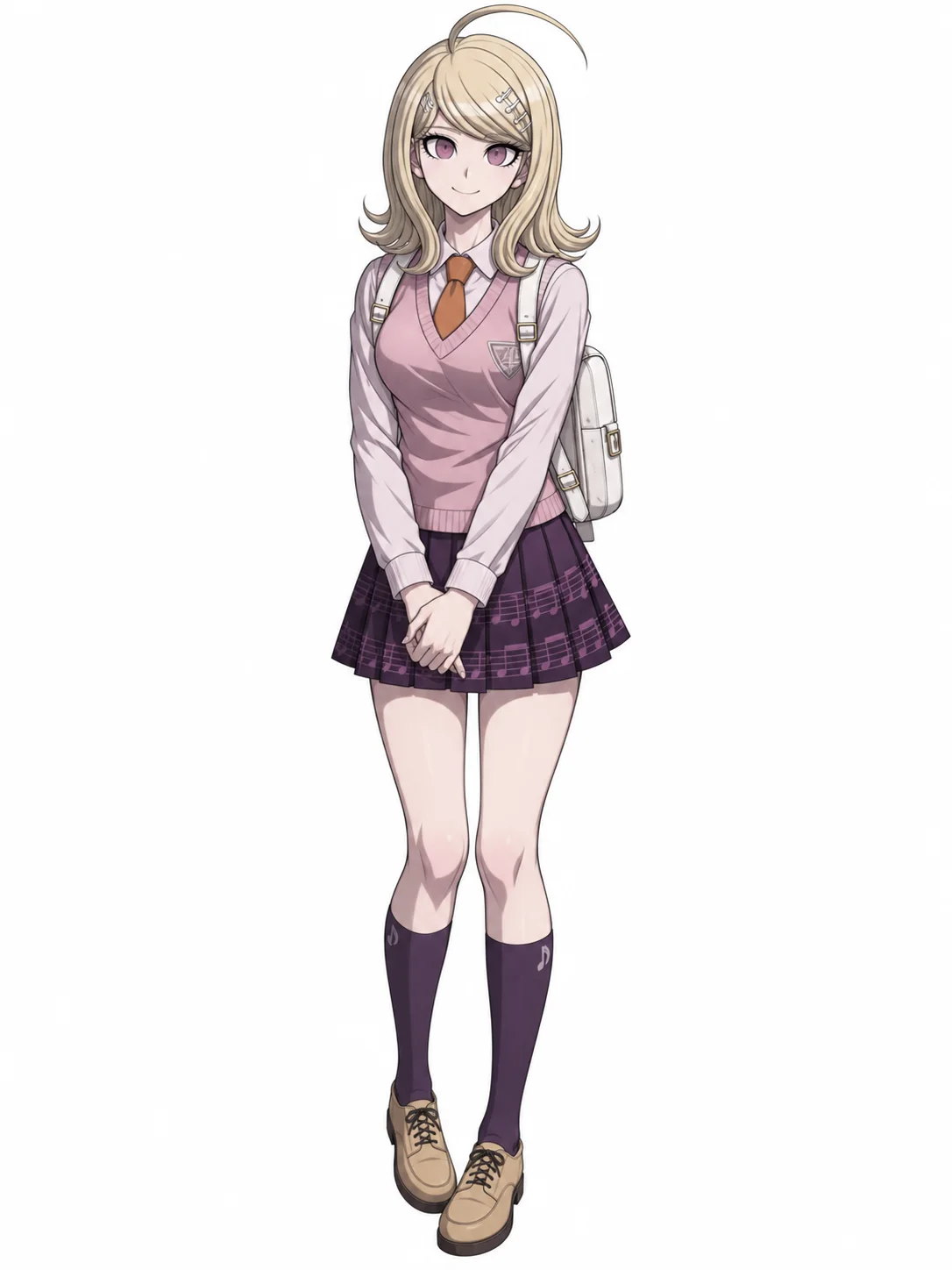 Kaede Akamatsu from Danganronpa V3 in her pink sweater vest and music-note skirt