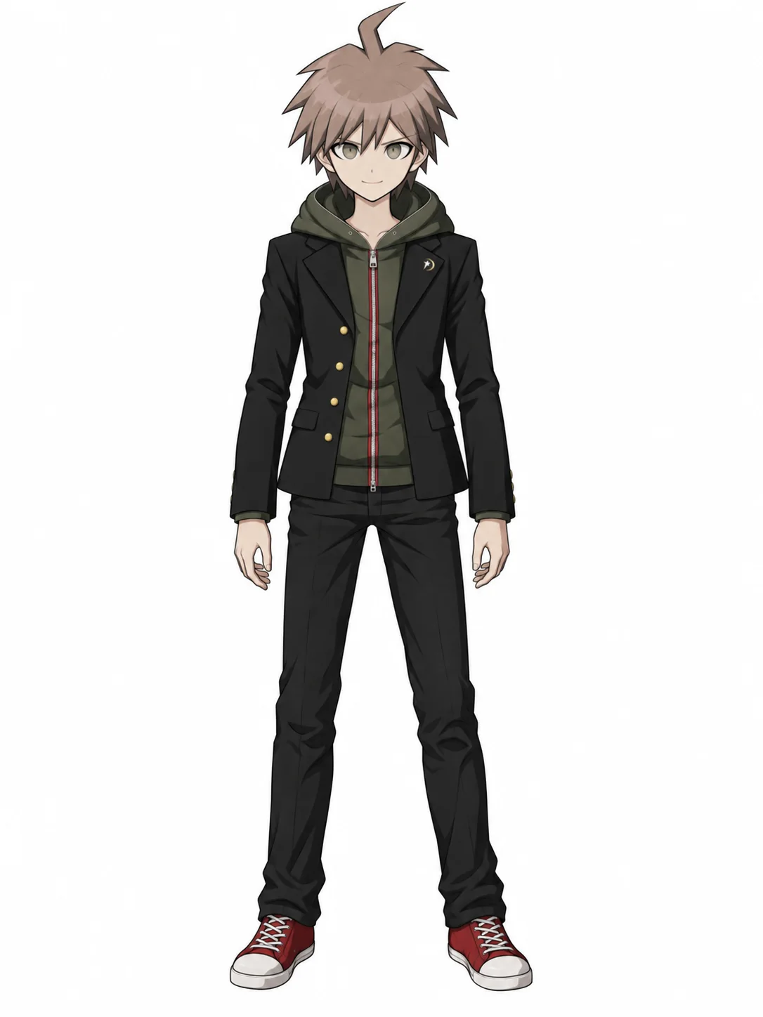 Makoto Naegi from Danganronpa: Trigger Happy Havoc in his green hoodie and black jacket