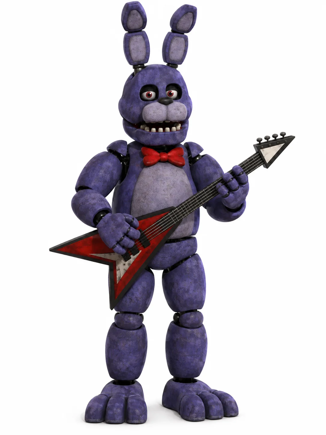 Bonnie from Five Nights at Freddy's with long rabbit ears, a red bow tie, and a red guitar