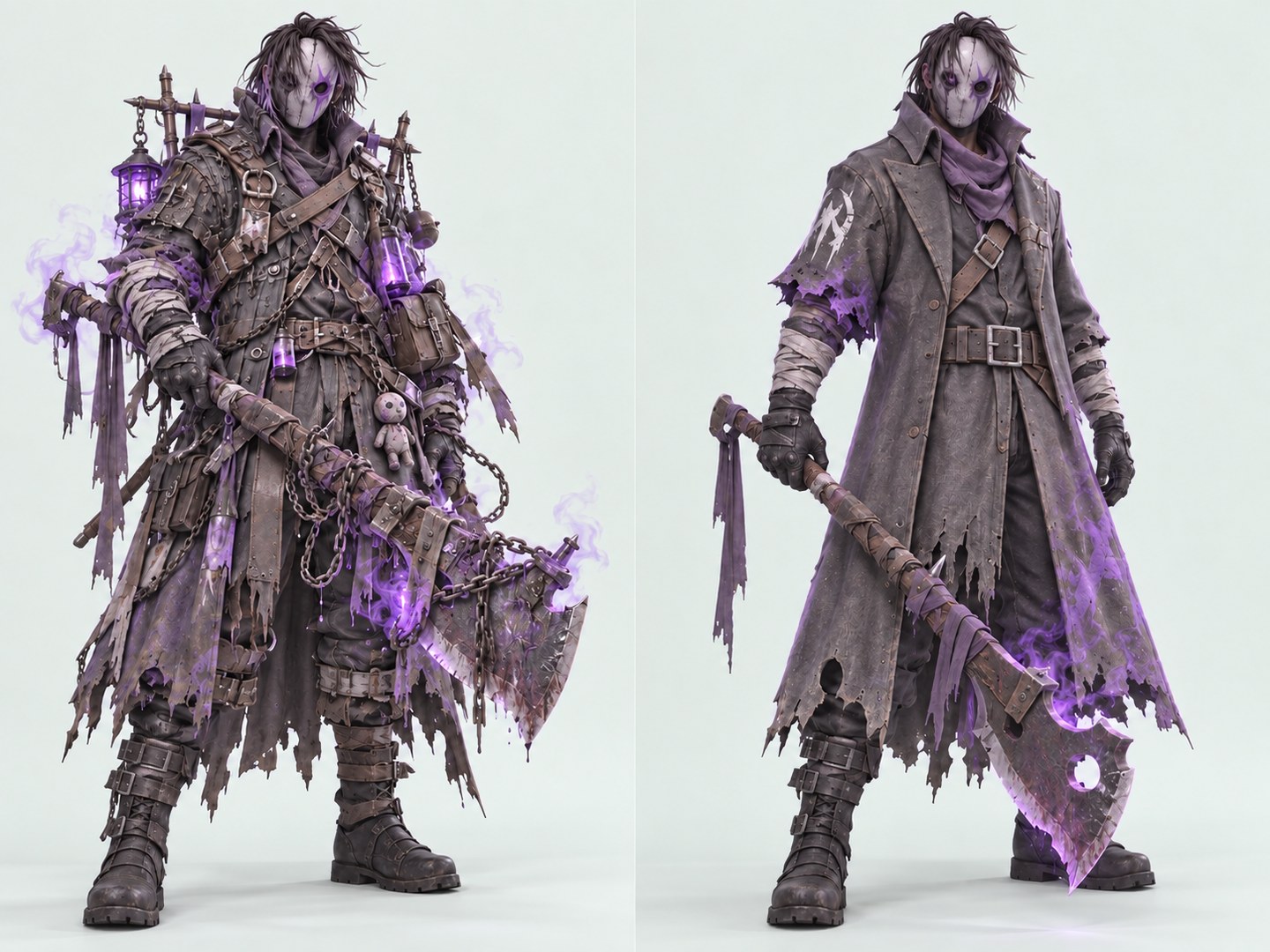 Two versions of the same masked killer, cluttered on the left and simplified on the right