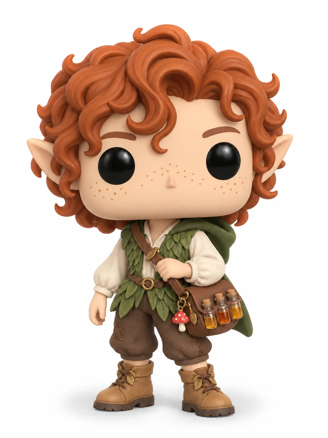 Funko Pop Maker example of Moss Finch with copper curls, pointed ears, leaf-layered clothing, and a potion satchel