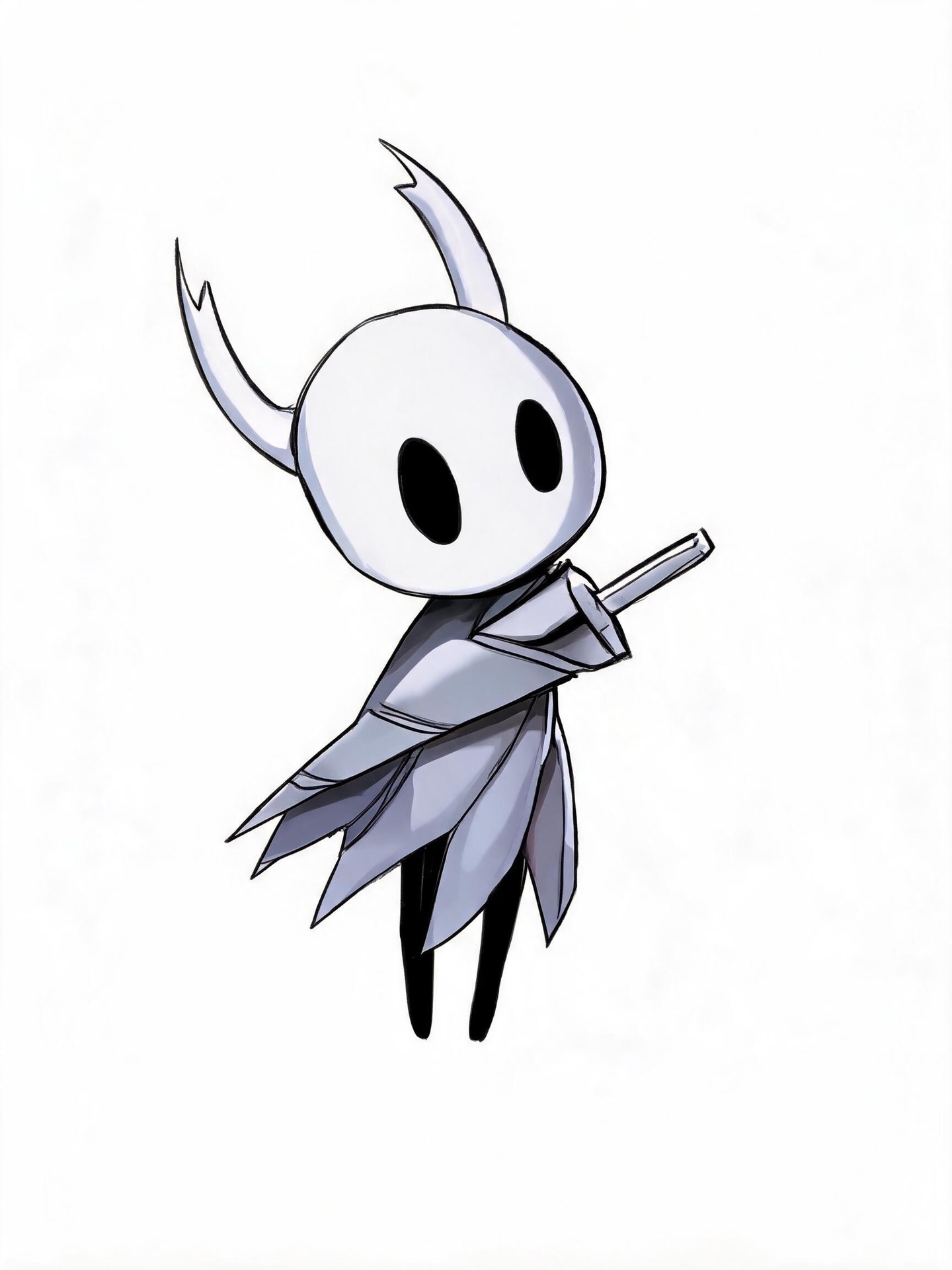 The Knight with a white horned shell, black oval eyes, a layered gray cloak and a nail behind one shoulder