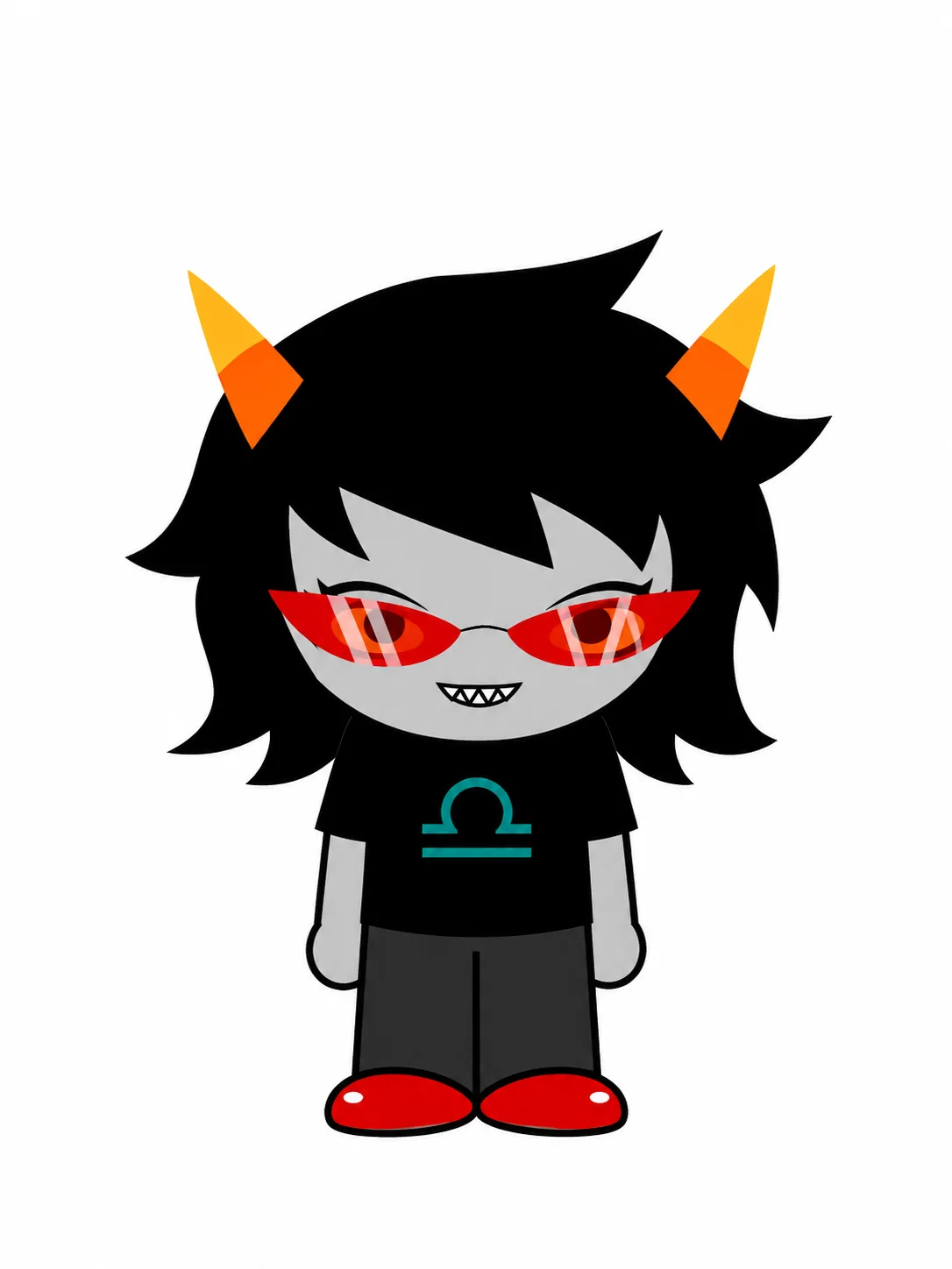 Terezi Pyrope from Homestuck in her standard Alternian outfit