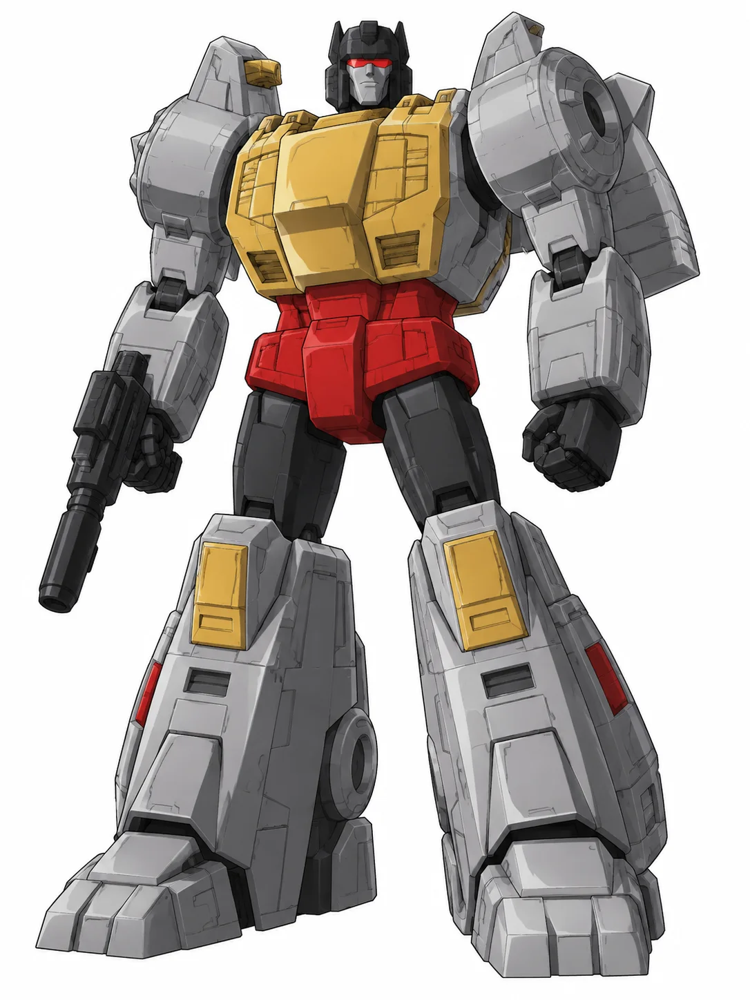 Grimlock from Transformers in his silver and gold 1986 movie robot mode