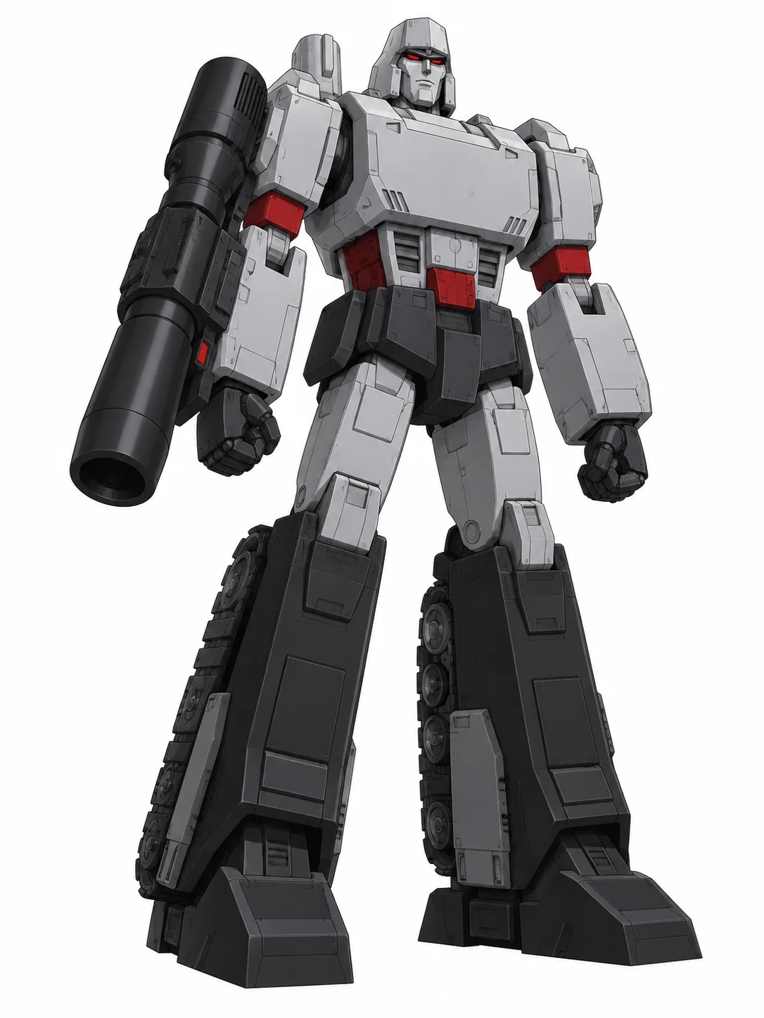 Megatron from Transformers in his gray G1-linked robot mode with a forearm fusion cannon