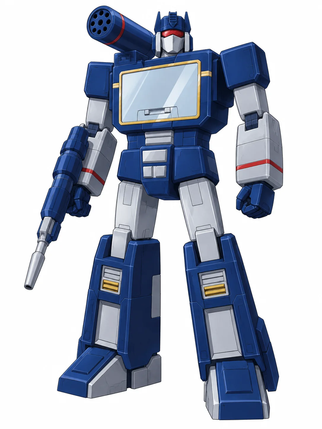 Soundwave from Transformers in his G1-inspired blue cassette-player robot mode